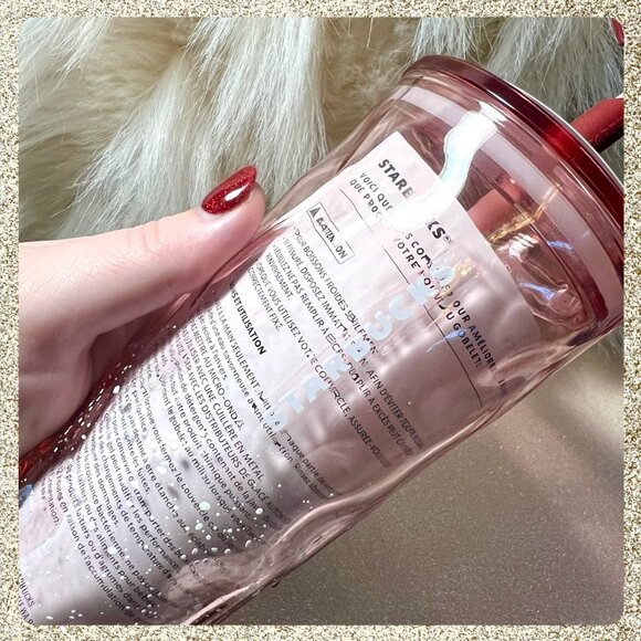 🎄🎀 NWT Starbucks 2025 Holiday Pink/Mauve Speckled Glass Tumbler w/ Bow Topper - Picture 3 of 10